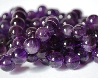 High Quality Grade A Natural Amethyst Semi-precious Gemstone Round Beads - 4mm, 6mm, 8mm, 10mm 12mm sizes - Approx 16" strand