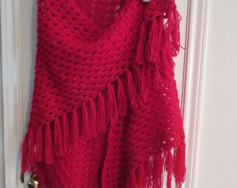 Crochet Shawl: Red Crochet Granny Shawl