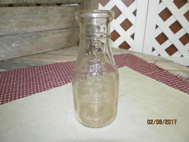 Vintage One Pint 3 Cent Glass Milk Bottle Generic Store Bottle