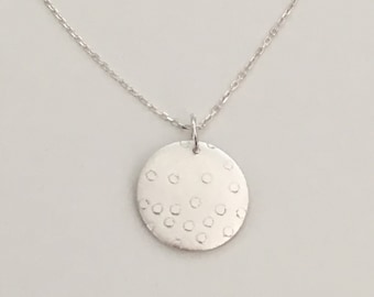 Dots on circle pendant necklace, fine silver