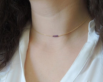 Dainty Gemstone Choker Necklace, Tiny Amethyst Necklace Gold, Delicate Choker, Sterling Silver Necklace, Birthstone Necklace, Simple Choker