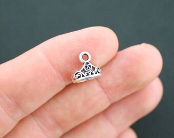10 Crown Charms Antique Silver Tone 3D Tiara - SC4824
