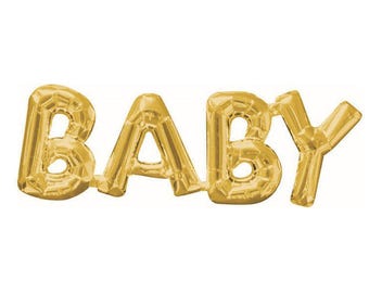 Gold BABY Balloon - Baby Shower Decor - Baby Announcement - Smash Cake Photo Prop - Letter Balloon - Gender Reveal Decor - First Birthday