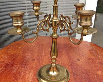 Vintage Brass Candelabra 4 arm 4 candle holders Gothic Victorian Makers Mark W heavy Brass Centerpiece