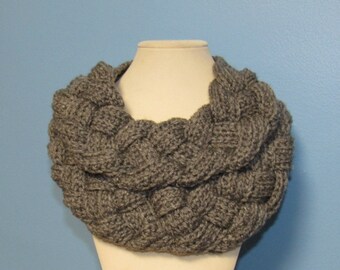 Crochet Chunky Braided Cowl Scarf, Double Layer Cowl, Braided Scarf, Teen, Adult Size, YOU CHOOSE COLOR, Gray, Cream, Black, Blue, Cream