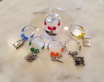Pilot Plane Airplane Flight Wine Charms w/Pouch