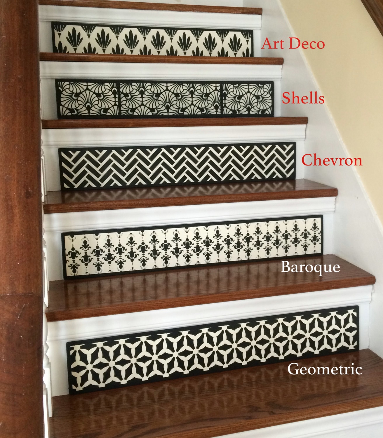 SALE OFF SET of 3 Hand Painted Wood Stair Riser