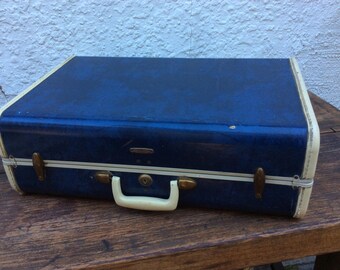 vintage blue marble samsonite suitcase
