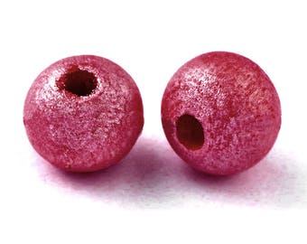 10 x beads wood 6 mm red metallic