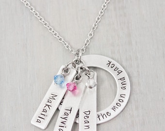 Personalized Hand Stamped Jewelry - I love you to the moon and back - Personalized Necklace - Mothers Necklace - Grandma Necklace Gift
