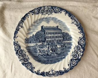 Vintage Heritage Hall / Blue Ironstone Transferware Dinner Plate / Staffordshire England / Johnson Brothers / Georgian Townhouse