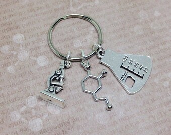Dopamine Keychain, Molecule Keyring, Science Keychain, Chemistry Keyring, Microscope Keyring, Teachers Gift, Dopamine Molecule, Bag Charm