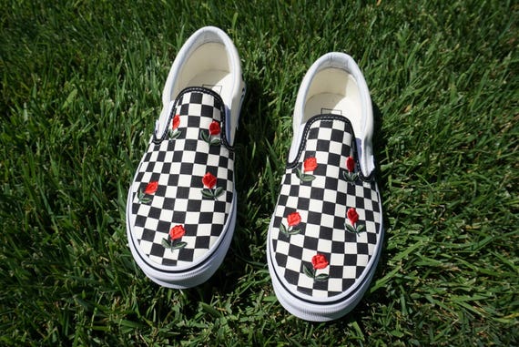 checkerboard vans with roses
