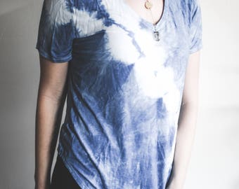 Shibori Indigo Dyed Scoop Neck T Shirt