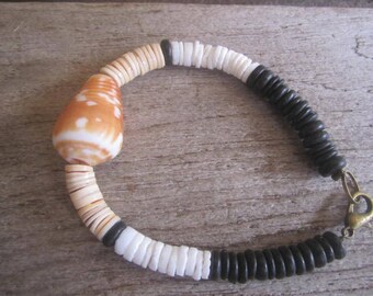 man's bracelet, shell bracelet, surfer bracelet, cone shell bracelet, beach jewelry, Hawaiian jewelry