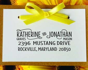 Personalized Custom Wood Handle or Self-Inking Rubber Stamp with Decorative Tails-
