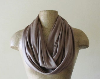 TAN Infinity Scarf, Earthy Loop Scarf, Lightweight Jersey Circle Scarf, Handmade Eternity Scarf