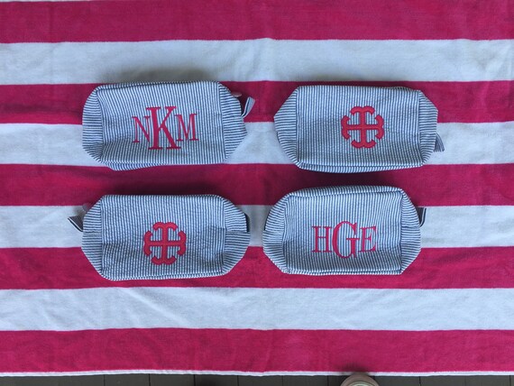 Personalized seersucker make up bags