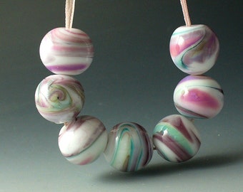 Lampwork beads/SRA lampwork/beads/pink/lavender/green/frit/pastel/