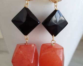 Silver earrings with carnelian and onyx stones