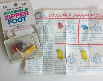 Invisible Zipper Foot Coat's and Clark. Designed for J and P Coats. Garment assembly. sewing machine feet, plastic notion