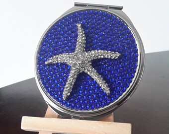 Rhinestone Starfish Compact Mirror