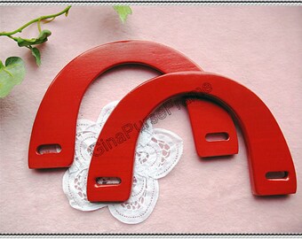 1pair Wooden handle // purse bag handles (Red color)