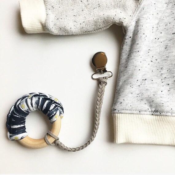 GRAY NomiLu Braided Suede Pacifier Clip