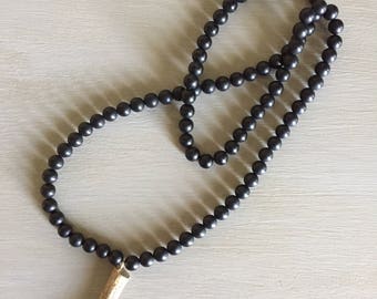 Matte Black Onyx Bead Tine Necklace