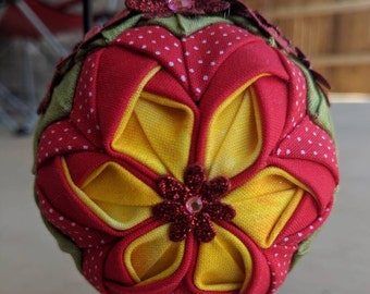Red Blossom Quilted Ornament