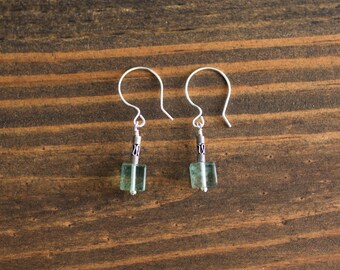Fluorite Cube and Sterling Silver Earrings