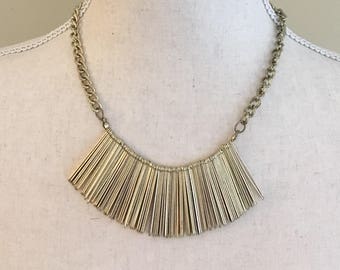 Gold Fringe Bib Necklace Choker Vintage Boho Bohemian Tribal Festival Style