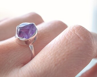 Raw Amethyst ring Amethyst jewelry Raw gemstone ring Raw stone ring Rough stone ring Rough gemstone ring Raw crystal ring One of a kind ring