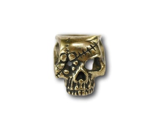 Aged Brass Flower Patch Pirate Skull Sugar Skull Statement Ring, Biker Chick Ring, Rocker Ring, Goth Jewelry, Alternative Jewelry