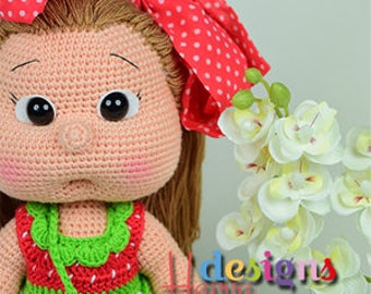 Crochet Pattern - Mia Doll With Strawberry Dress (Amigurumi Doll Pattern)