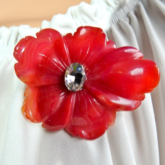 Red evening brooch for women