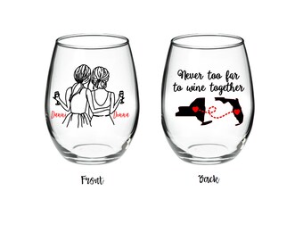 Best Friend Wine Glass - Long Distance Friendship Gift - Friendship Long Distance - Friendship Distance - 15 oz Stemless Wine Glass