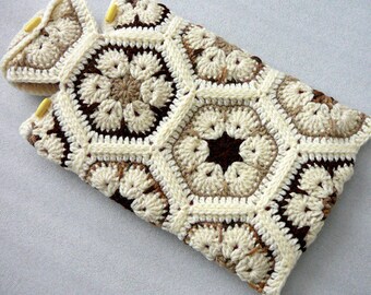 Crochet Hot Water Bottle Cozy, African Flower Hot Water Bottle Cover