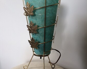 Mid century fibreglass tv light lamp cone blue retro mod maple leaf