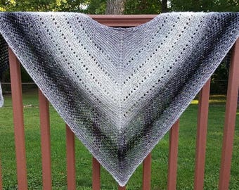 Gray Multicolored Triangular Shawlette/Scarf, Hand Knit Shawl,
