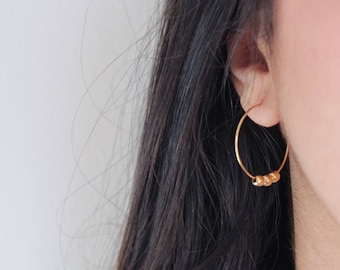 Gold plated hoop earrings with gold balls~hoops earrings with tiny gold circles~circle earrings~90s hoops~gift for her~hoops with beads