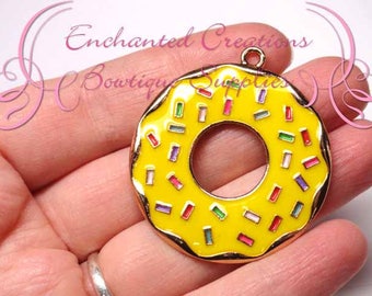 2" Yellow with Multicolor Sprinkles Sweet Treat Donut, Chunky Pendant, Bookmark, KeyChain, Bookmark, Zipper Pull, Planner Charm, Purse Charm