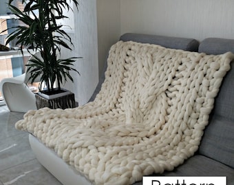 Chunky knit blanket pattern 51x51" (130x130 cm), Knitting Pattern Blanket, Cable Knit blanket Pattern, Instant download, PDF pattern blanket