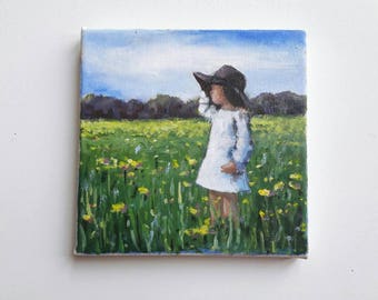 original acrylic painting, litte girl painting, small painting, landscape, original painting, bohemian painting, acrylics canvas, original
