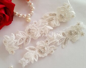 Wedding Garter Set,Bridal Garter Ivory,Bridal Garter Ivory Garter,Wedding Garter White,Lace Garter, Garter Set light Ivory, garter set white