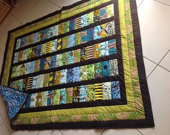 African Wax Print and Batik Quilt 'Young Green Jungle'