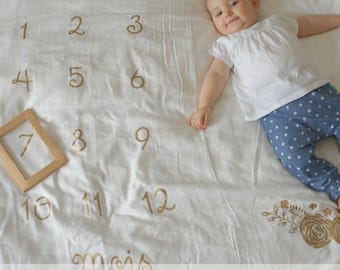 Maxi length By month (115 x 115 cm) - flower pattern - Lange birthday month - Moisniversaire - Lange step - birthday gift