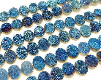Druzy Cabochon - Blue Oval Shaped Druzy Cabochon 10mm x 8mm - Perfect for Jewelry Making (RK50B14b-06)