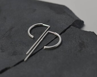 Silver hoop earrings medium Open hoop threader earrings Unique arch earrings