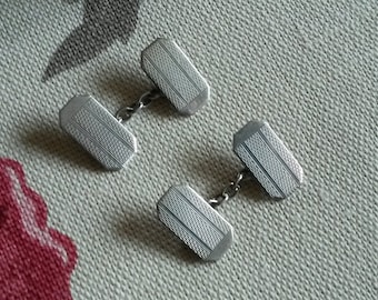 1930s Art Deco Silver Cuff Links Engine Turned
